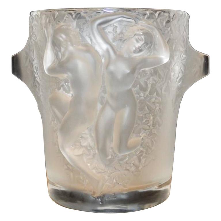 Lalique Molded and Frosted Glass Ice or Champaign Bucket For Sale