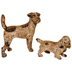 Antique Charming 19th Century Iron Door Stops in the Form of Dogs, Fox Terrier, Spaniel