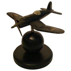 Art Deco Airplane Fighter Desk Model Vought F4u Corsair, 1940s 7