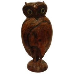 Antique Folk Art Standing Owl Wooden Carved Sculpture