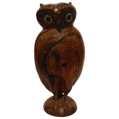 Folk Art Standing Owl Wooden Carved Sculpture 1