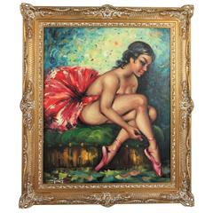 Burlesque Ballerina Oil on Canvas Signed Rosich 7