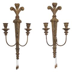 Pair of Italian Gilt Wood Carved Sconces with Tassels