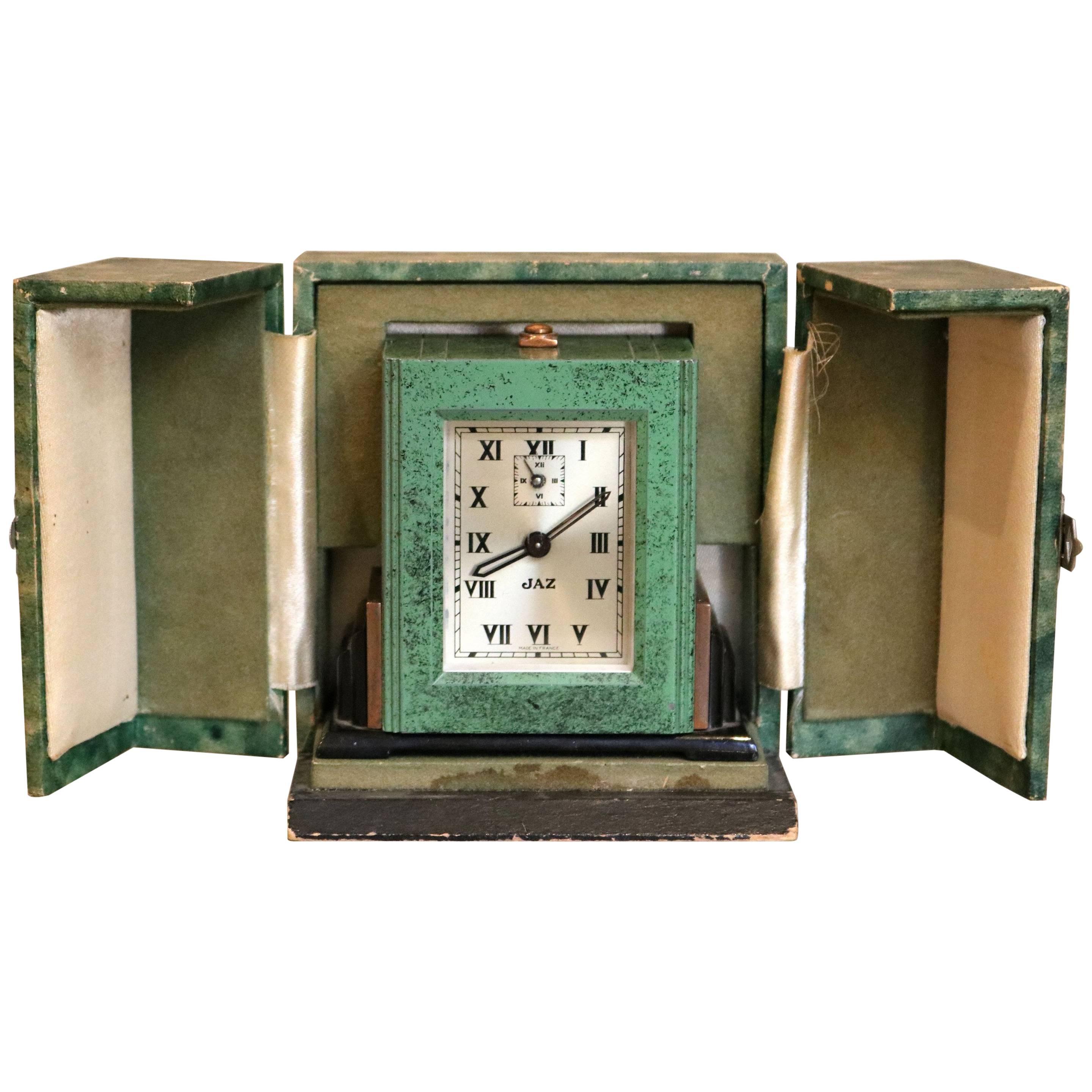 Art Deco Travelling Alarm Clock and Case