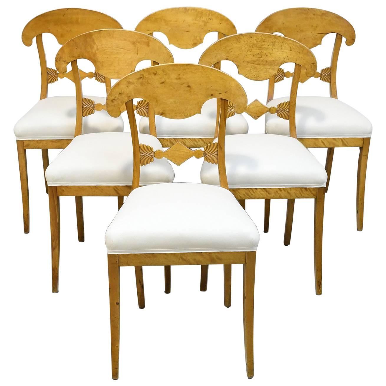 Set of Six Swedish Biedermeier Chairs with Upholstered Seats, circa 1820