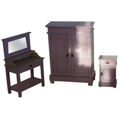 1920 Art Deco Miniature Bedroom Furniture Wardrobe Bedside Cabinet & Wash Stand
