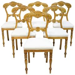 19th Century Set of Six Karl Johan Dining Chairs in Birch with Upholstered Seats 5