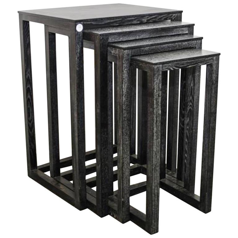 Set of Four Ebonized Cerused Wood Nesting Tables For Sale