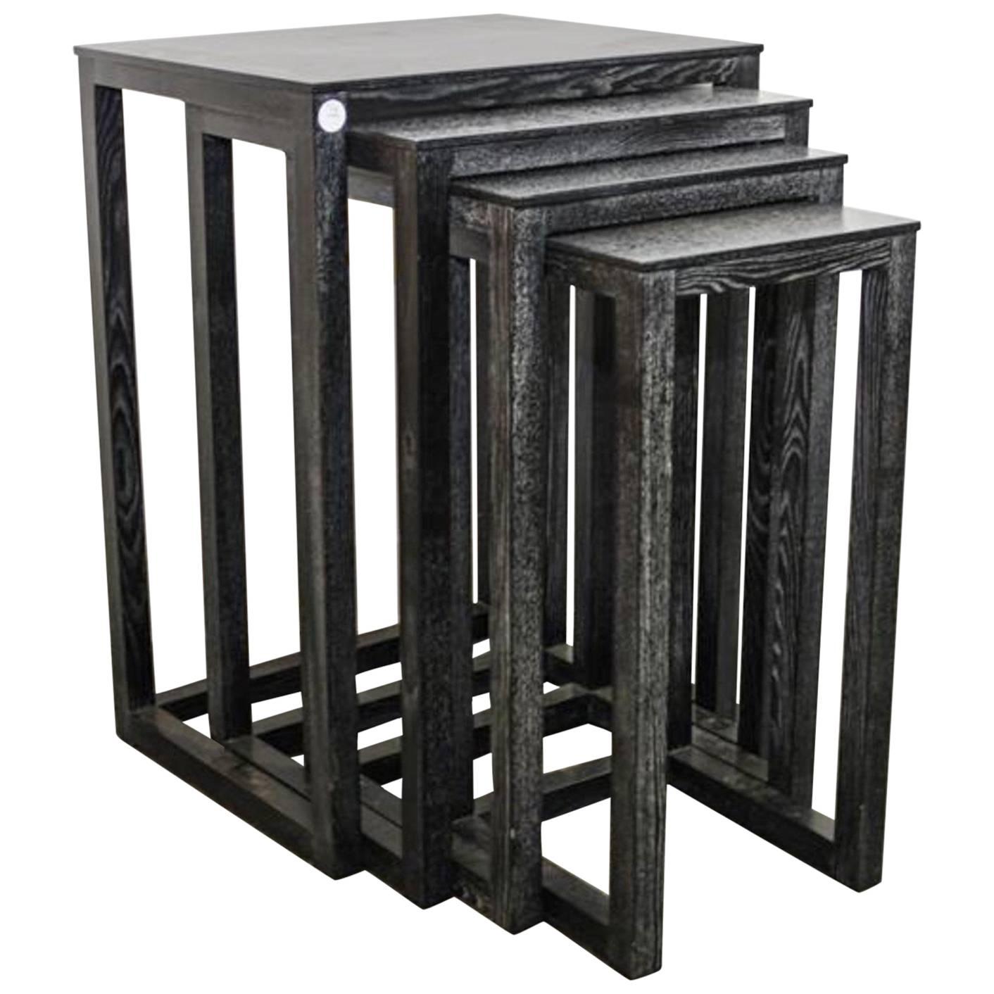 Set of Four Ebonized Cerused Wood Nesting Tables Joseph Hoffman Reissue