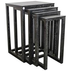 Set of Four Ebonized Cerused Wood Nesting Tables 7