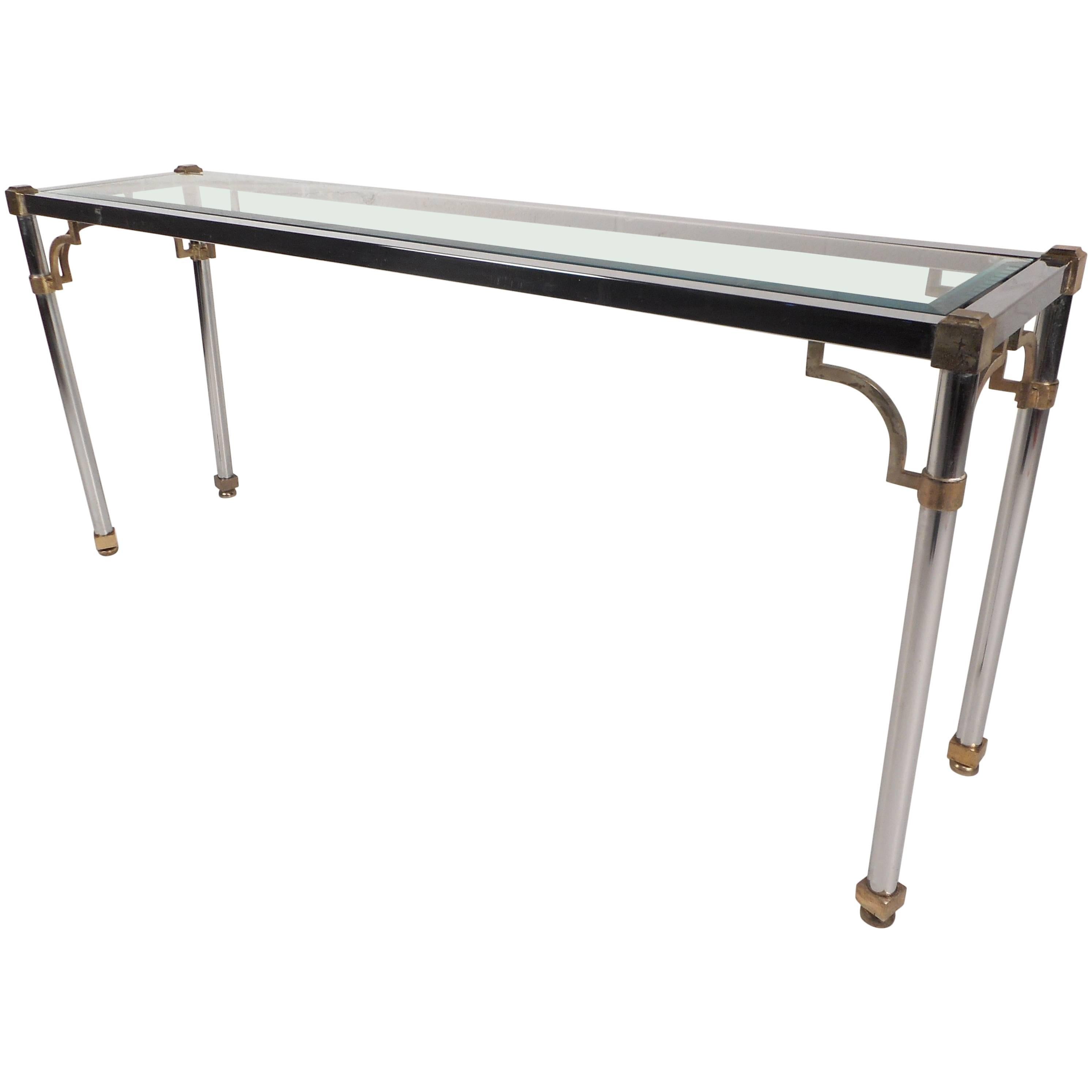 Vintage Chrome and Brass Console Table in the Style of Maison Jansen For Sale