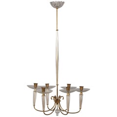 Glamorous Brass and Glass Chandelier Attributed to Venini