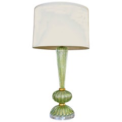 Single Green and Gold Italian Murano Glass Table Lamp