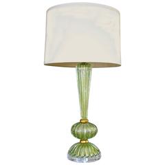 Single Green and Gold Italian Murano Glass Table Lamp 2