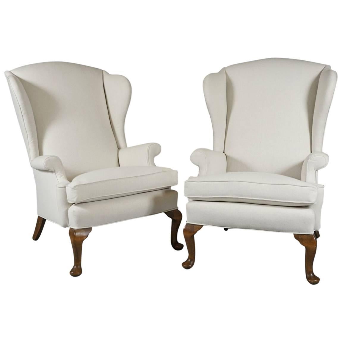 Pair of Early 20th Century Queen Anne Style Wingchairs