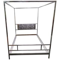 Cubic Chrome Queen Milo Baughman Four-Poster Canopy Bed, Mid-Century 8