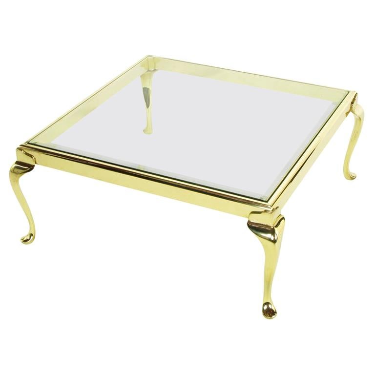 Square Solid Brass Cabriole Leg Coffee Table For Sale