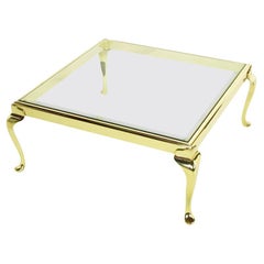 Retro Square Solid Brass Cabriole Leg Coffee Table