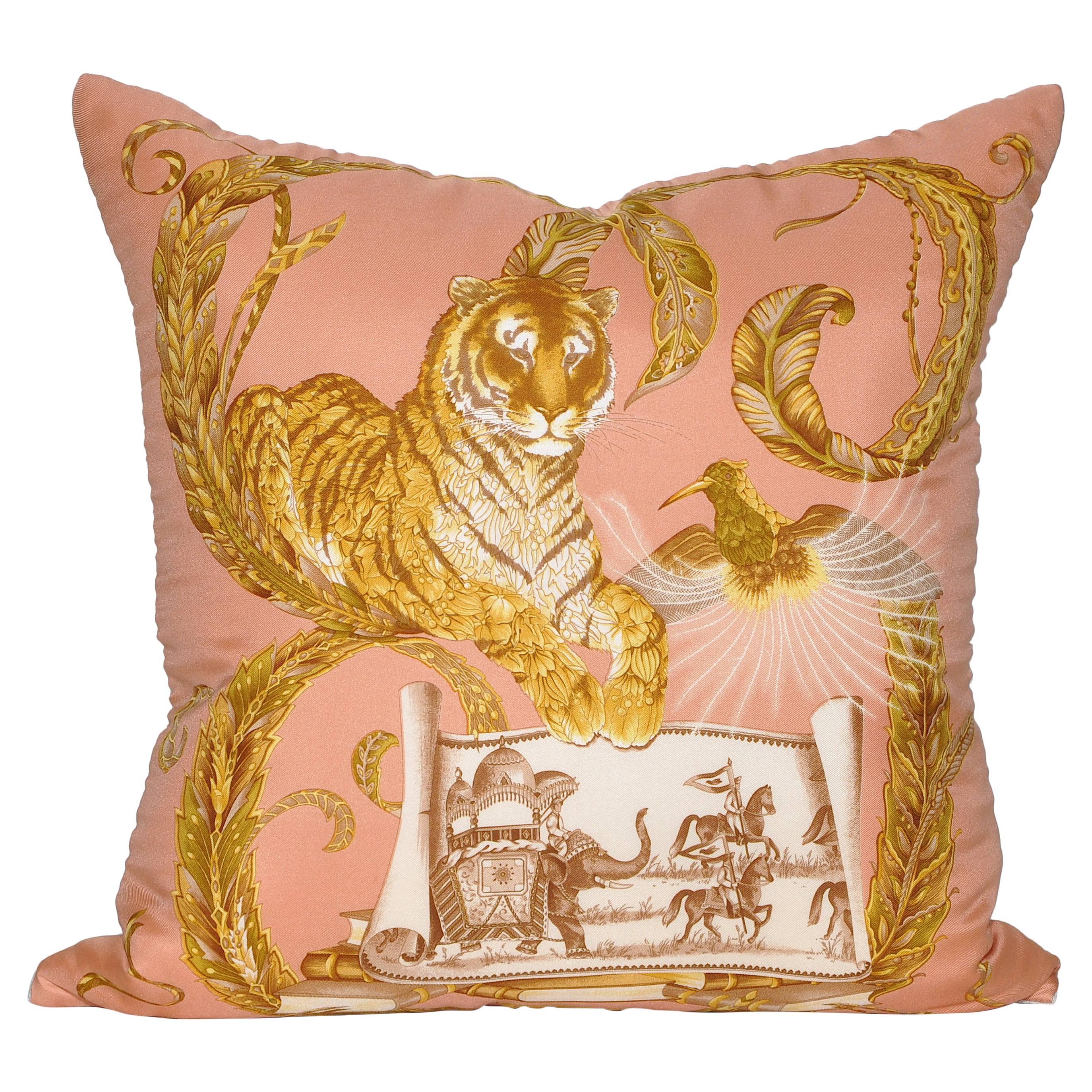 Vintage Tiger Salvatore Ferragamo Silk Scarf and Irish Linen Cushion Pillow