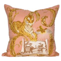 Vintage Tiger Salvatore Ferragamo Silk Scarf and Irish Linen Cushion Pillow