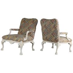 Whitewashed Louis XV Style Armchairs in Contemporary Fabric, circa 1980