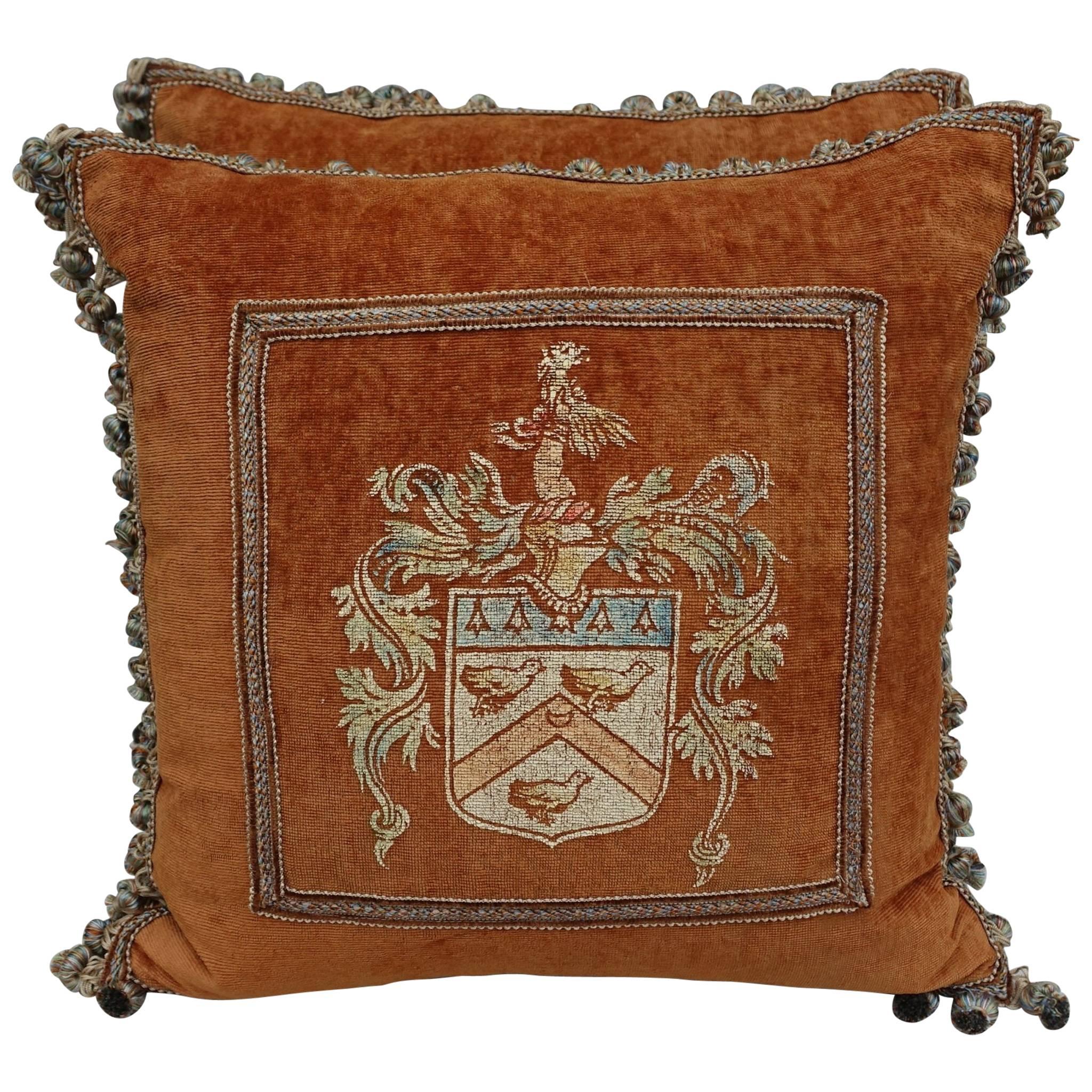 Pair of Painted Velvet Pillows with Shields