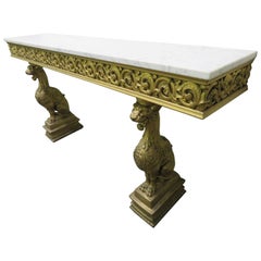 Awesome Gothic Gold Griffon Pier Mount Marble-Top Console Table Regency