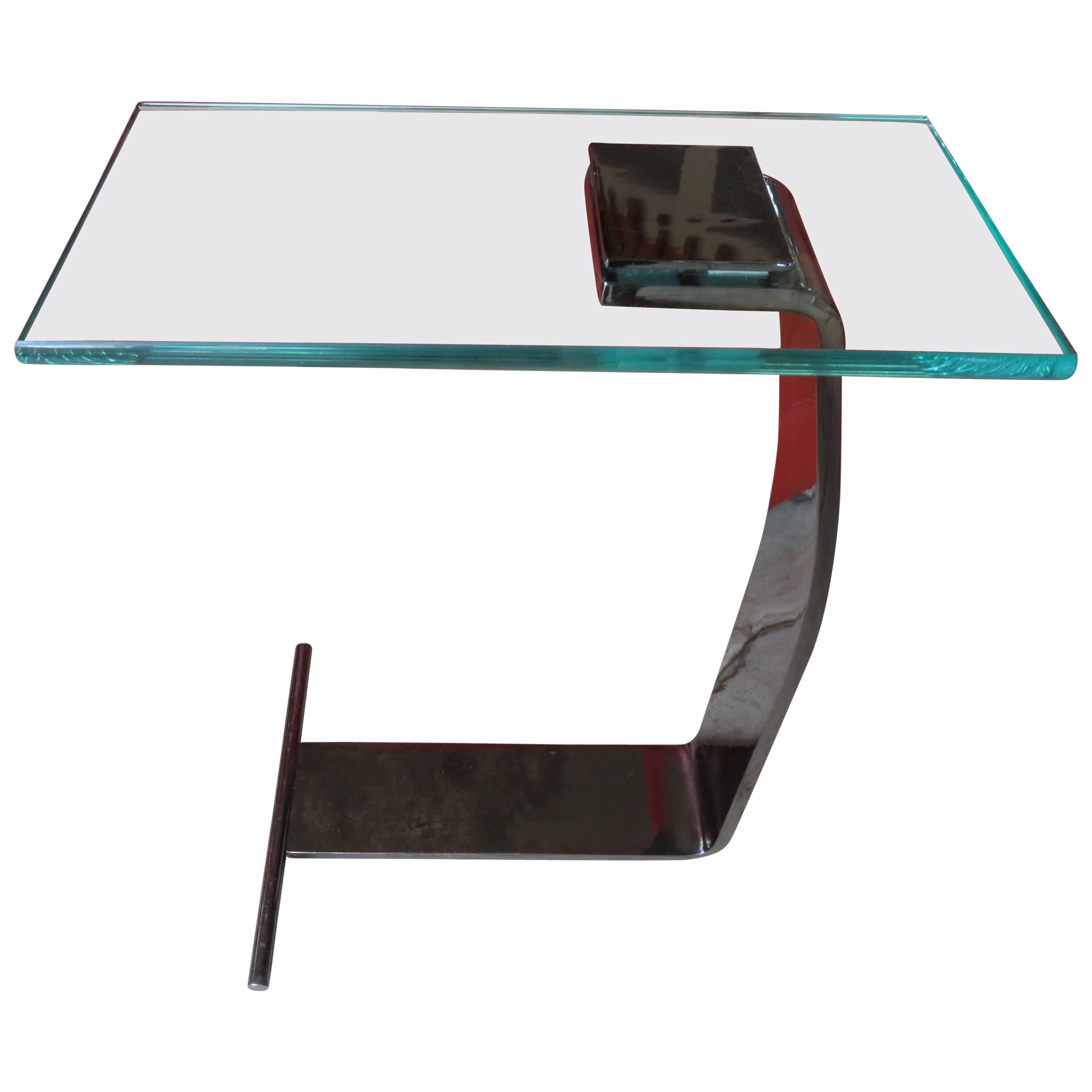 DIA Gun Metal Finish Glass Cigarette Side Table Mid-Century Modern For Sale