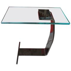 DIA Gun Metal Finish Glass Cigarette Side Table Mid-Century Modern