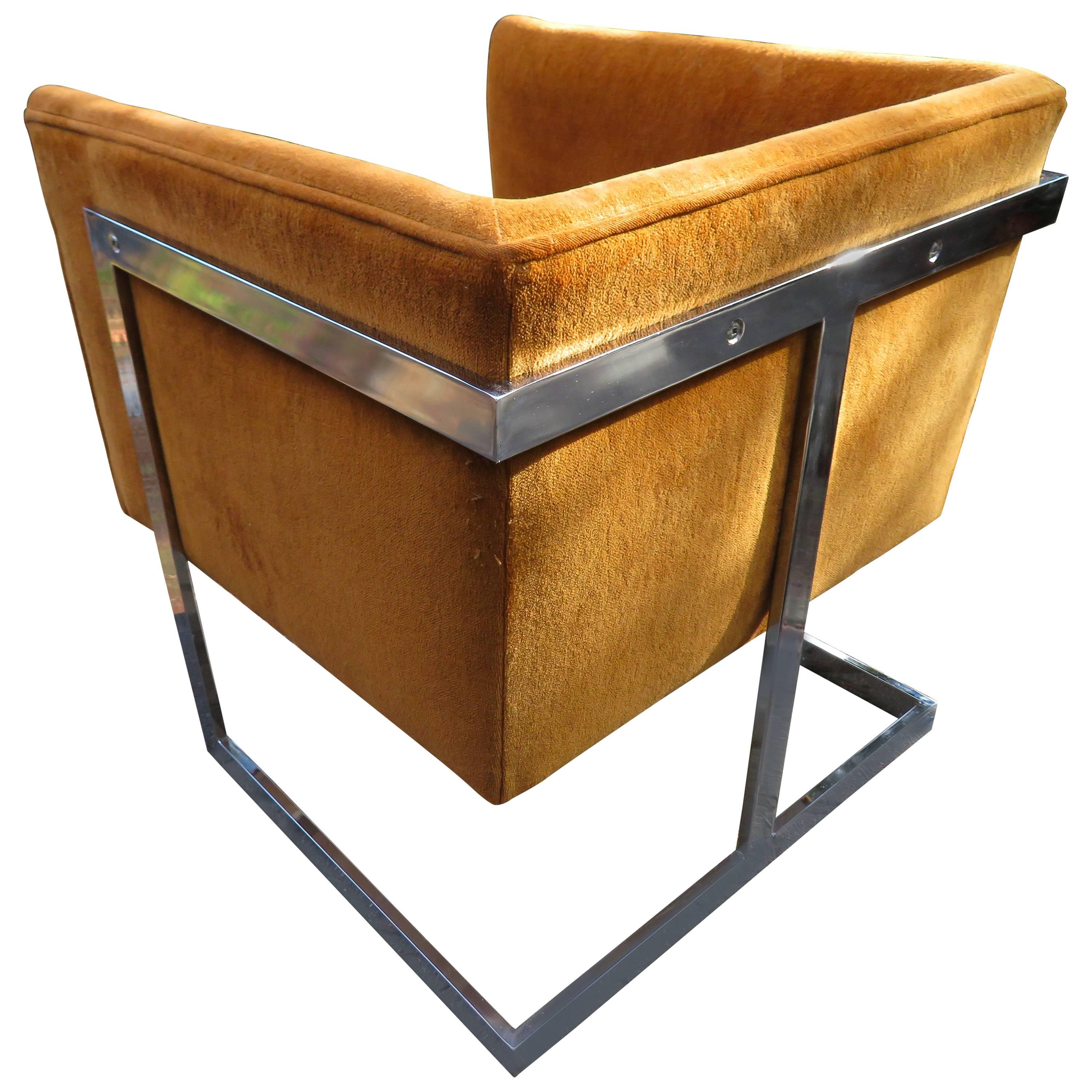 Petite Milo Baughman Chrome Cube Lounge Chair, Mid-Century Modern For Sale