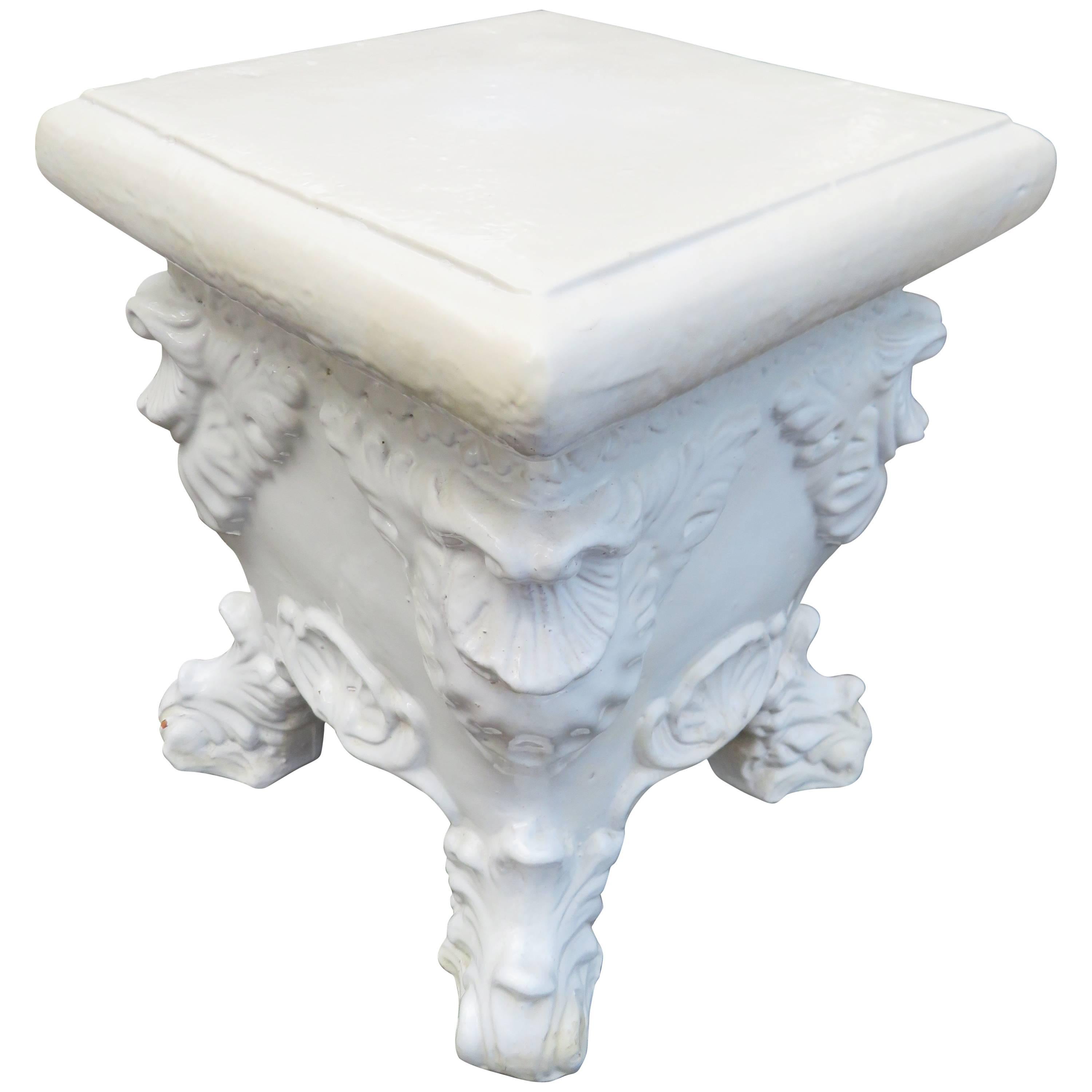 Lovely White Glazed Terra-Cotta Roccoco Style Plant Side Table For Sale