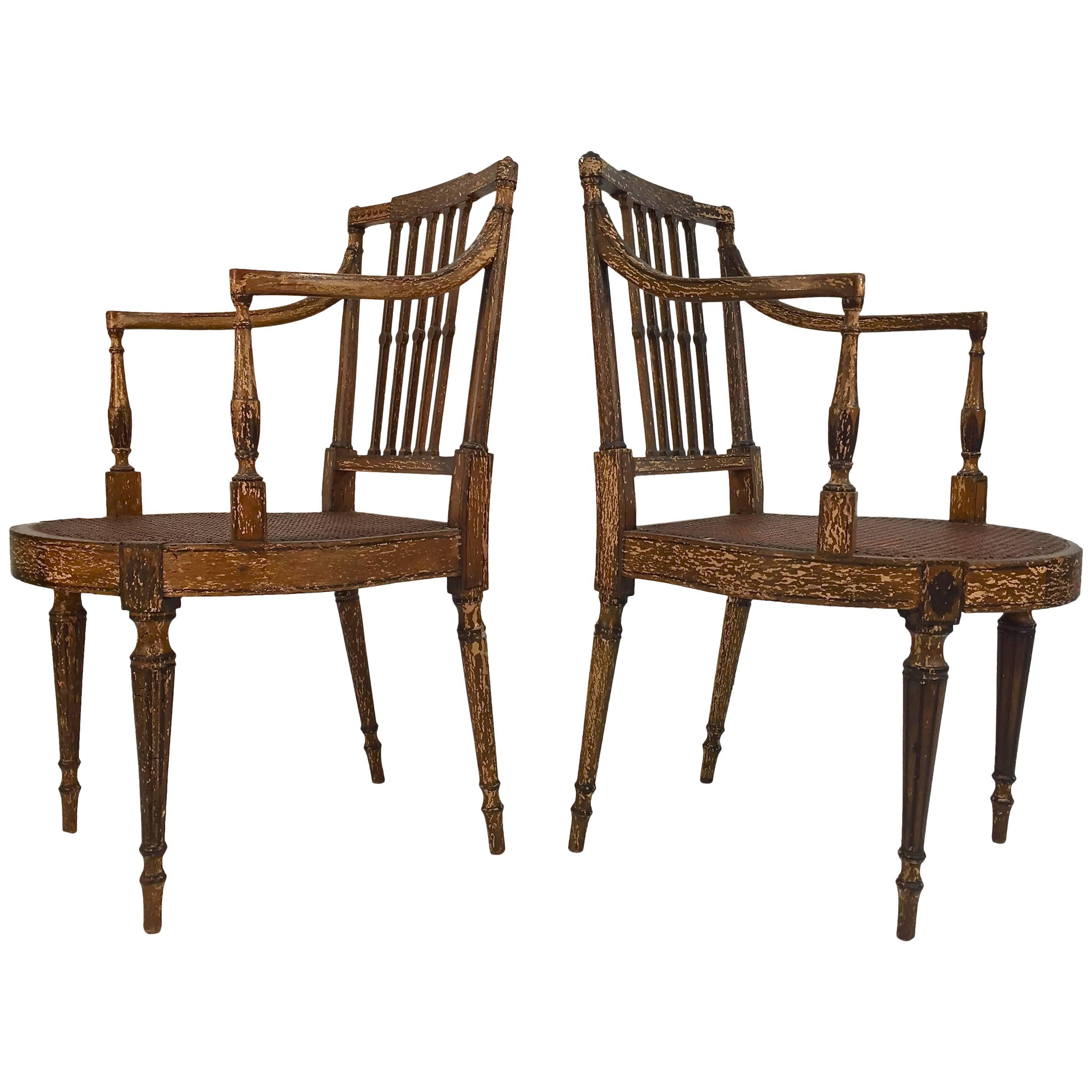 19th Century Painted English Regency Cane Seat Armchairs For Sale
