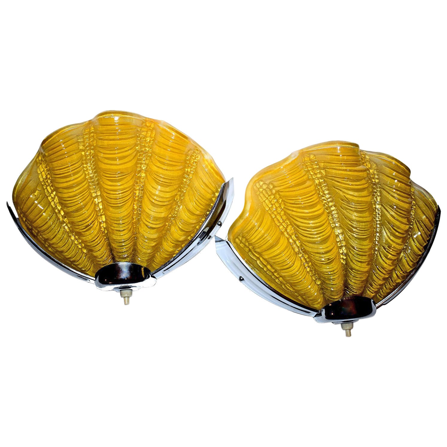 1930S Art Deco Daffodil Yellow Shell Wall Lights Or Sconces 1930S Art Deco Daffodil Yellow Shell Wall Lights Or Sconces