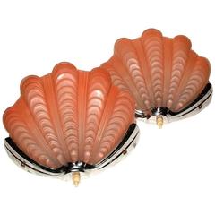 1930s Art Deco Pair of Coral Shell Wall Lights or Sconces