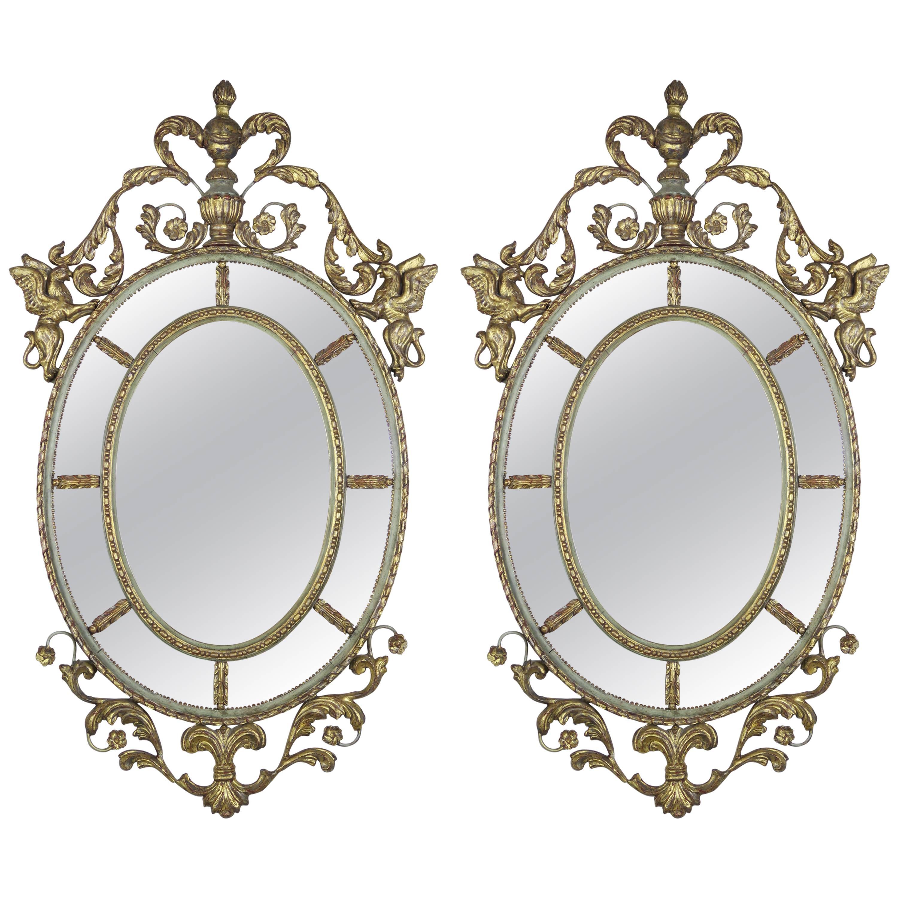 Pair of French Rococo Style Painted and Gold Leaf Mirrors