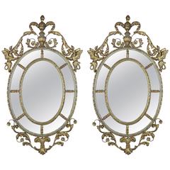 Pair of French Rococo Style Painted and Gold Leaf Mirrors 4