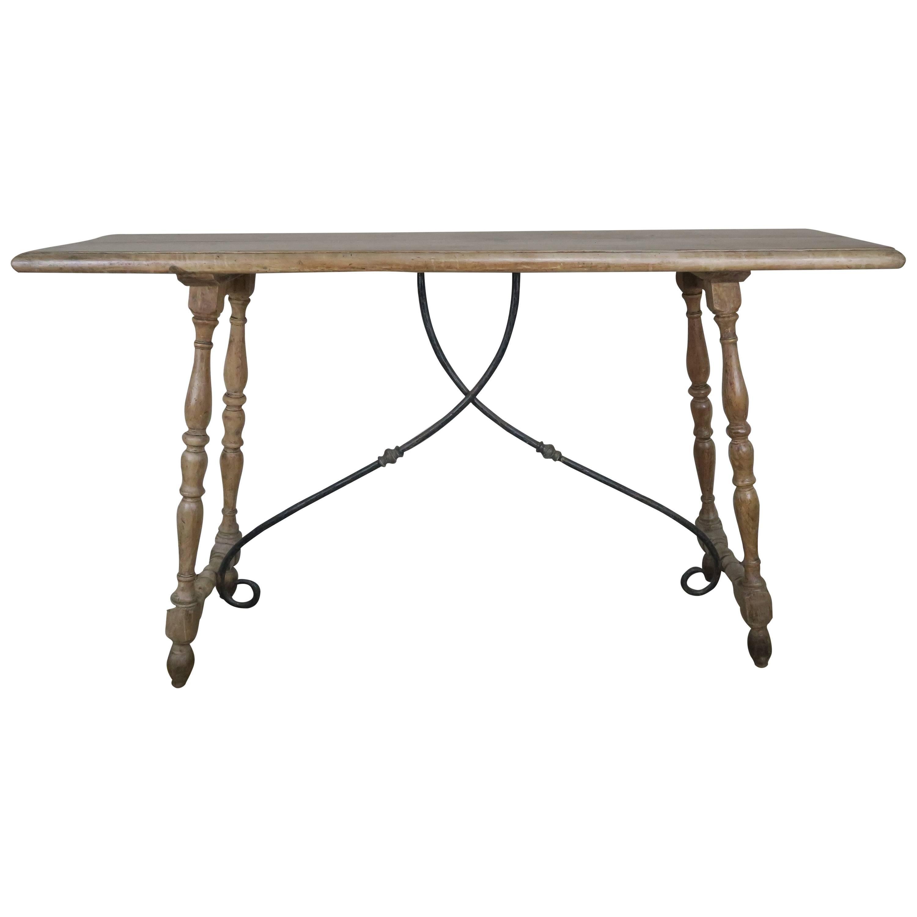 Narrow Spanish Table with Iron Stretcher