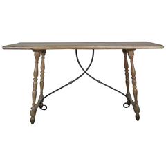 Narrow Spanish Table with Iron Stretcher