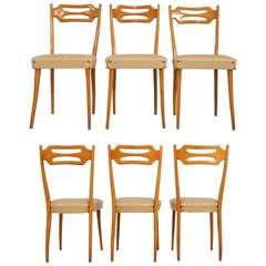 Italian Dining Chairs in Polished Maple Wood, Set of Six 1