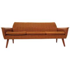 Norwegian Orange Yellow Wool and Vinyl Three-Seat Sofa, Midcentury, 1960s