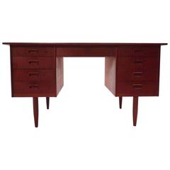 Danish Teak Double Pedestal Writing Desk Midcentury, 1960s