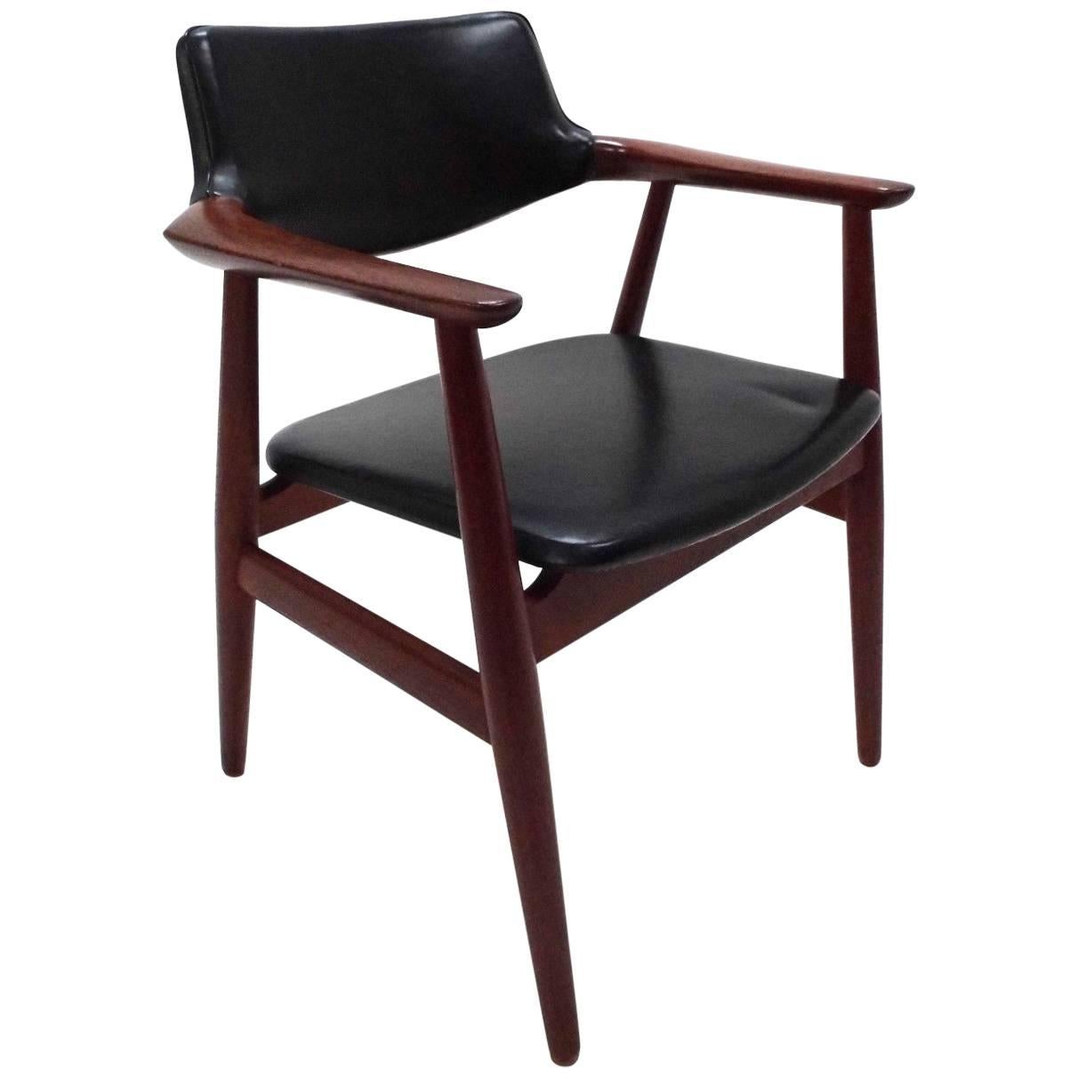 Danish Erik Kirkegaard Teak and Black Vinyl Desk Armchair Midcentury Chair