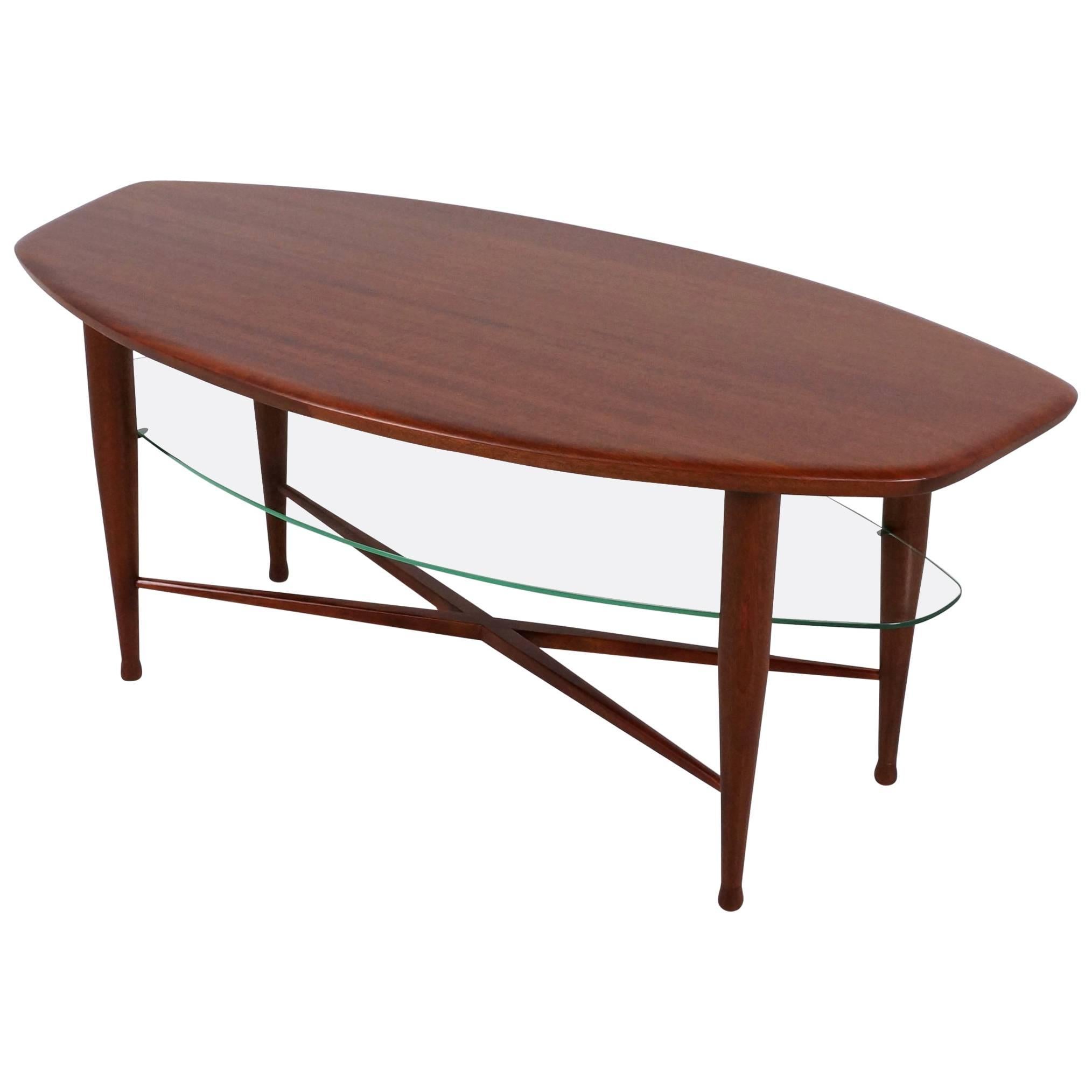 Teak Coffee Table with Glass Magazine Shelve Underneath For Sale