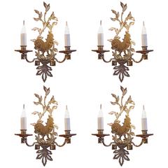 Set of Four Sconces in Silver and Gold Plate in the Design of the Maison Baguès