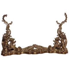 19th Century, French, Classical Rococo Brass Fender Decorated on Putti Chenets
