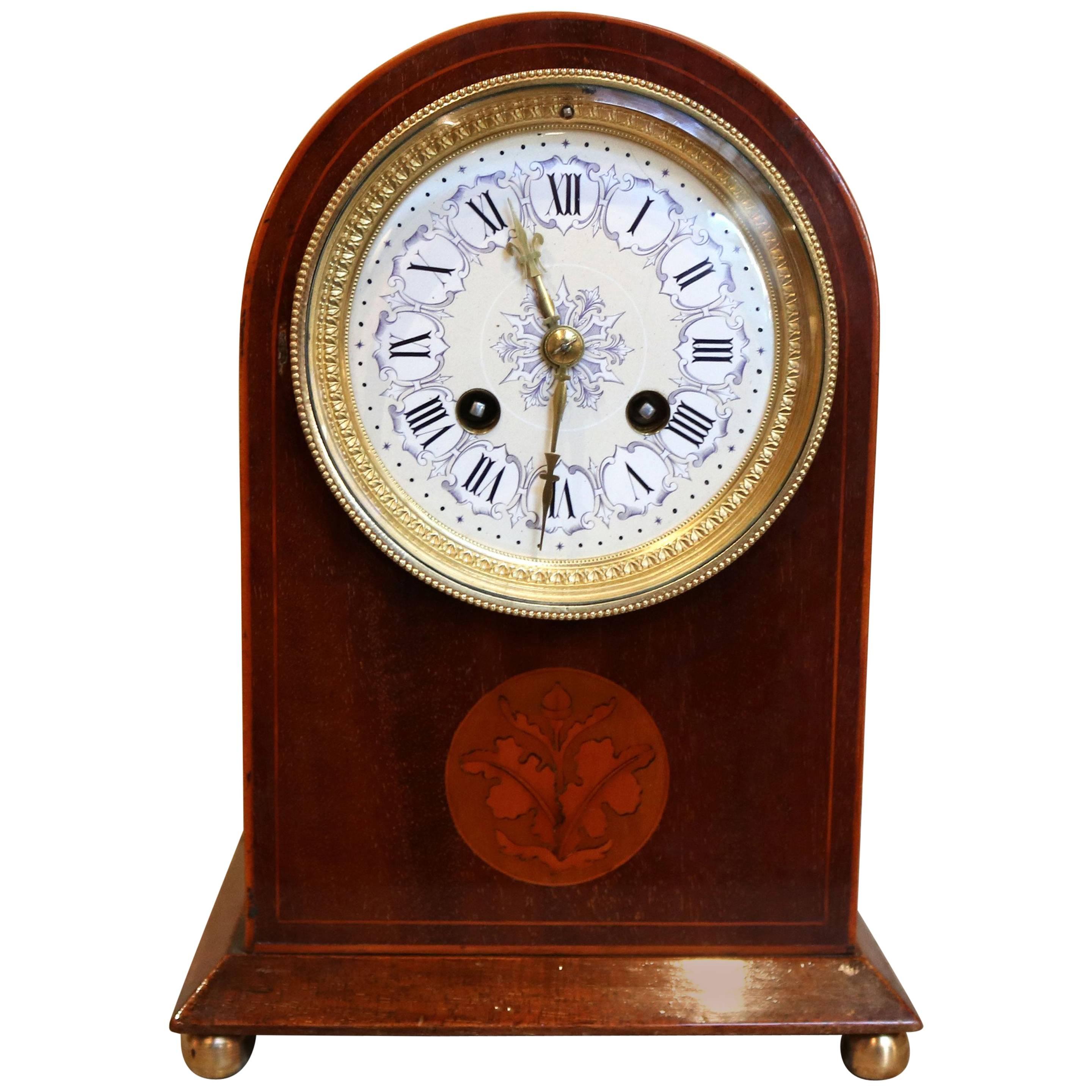 Edwardian Mahogany and Inlay Striking Mantel Clock