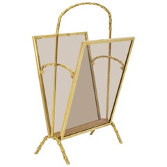 Mid Century Modern Faux Bamboo Brass Magazine Rack Maison Bagues, France, 1940s 