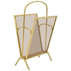 Faux Bamboo Brass Magazine Rack Maison Bagues, France, 1940s 5
