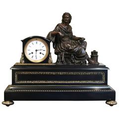 Antique Ornate French Slate and Bronze Mantel Clock
