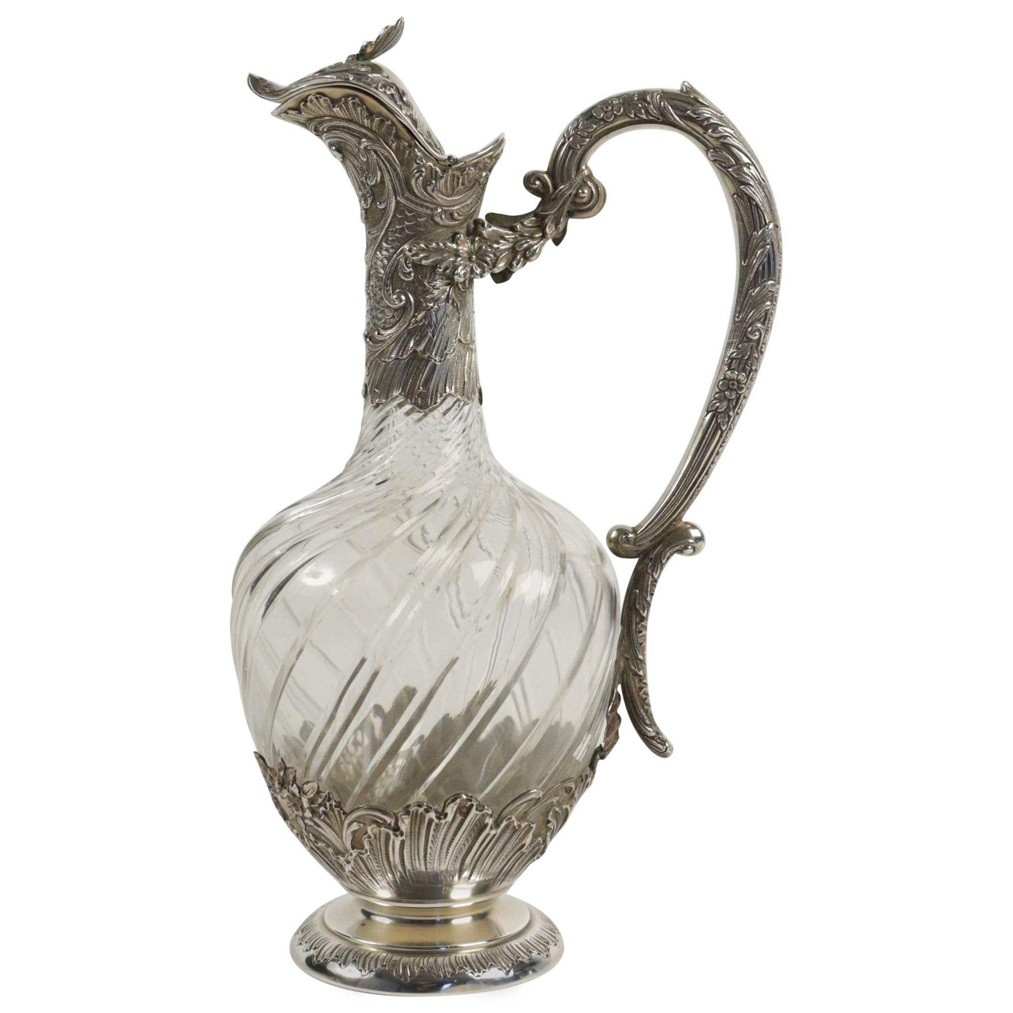 French Sterling and Crystal "Aiguière" Claret Jug, circa 1880